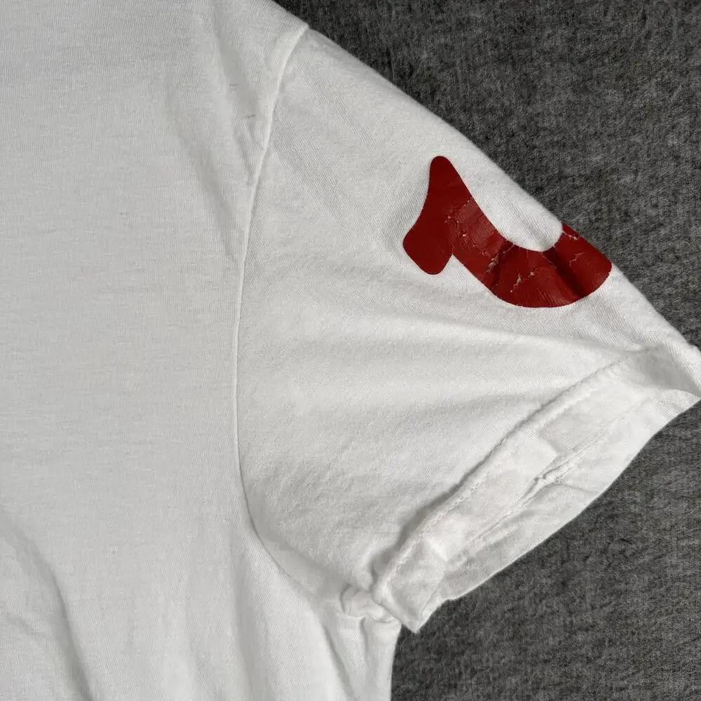 True Religion Shirt Mens Large White Horseshoe Logo Brand Jeans Graphic Tee